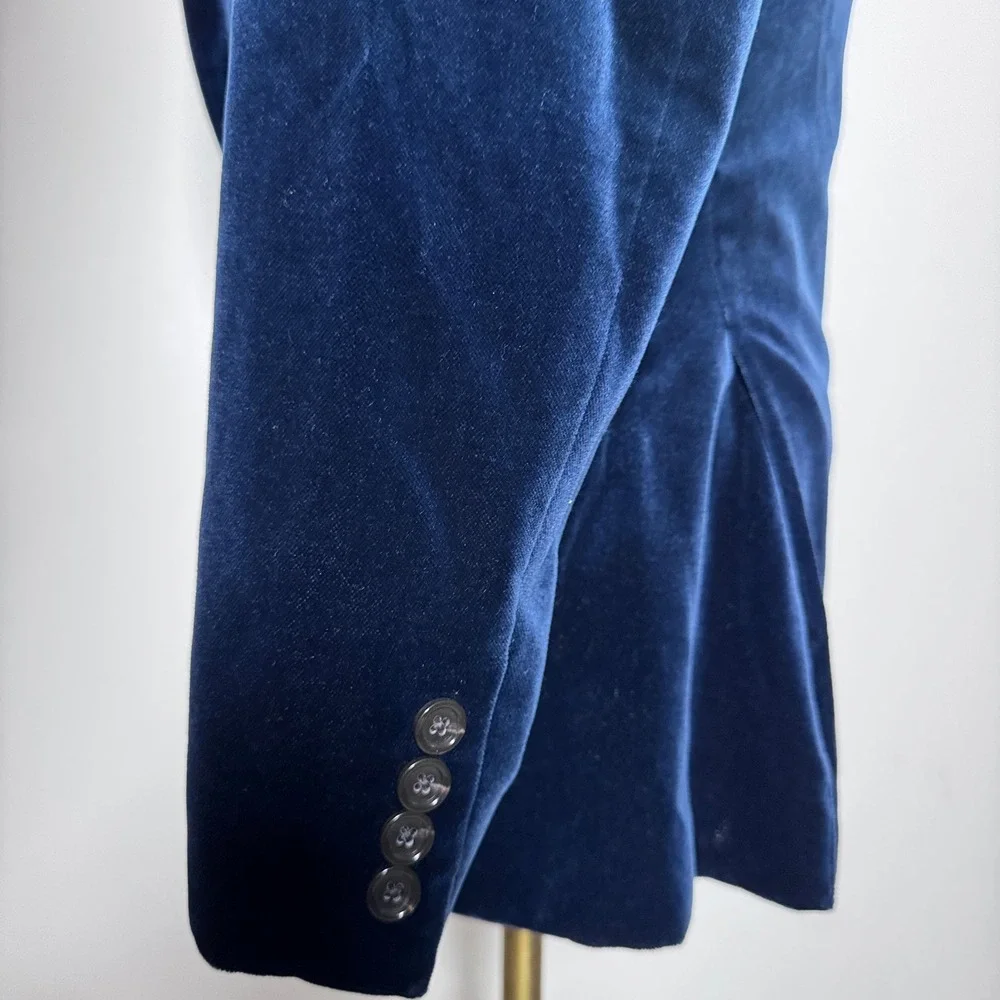 J.Crew Blazer Mens 38R Blue Solid Velvet Ludlow Shawl Lapel Dinner Jacket